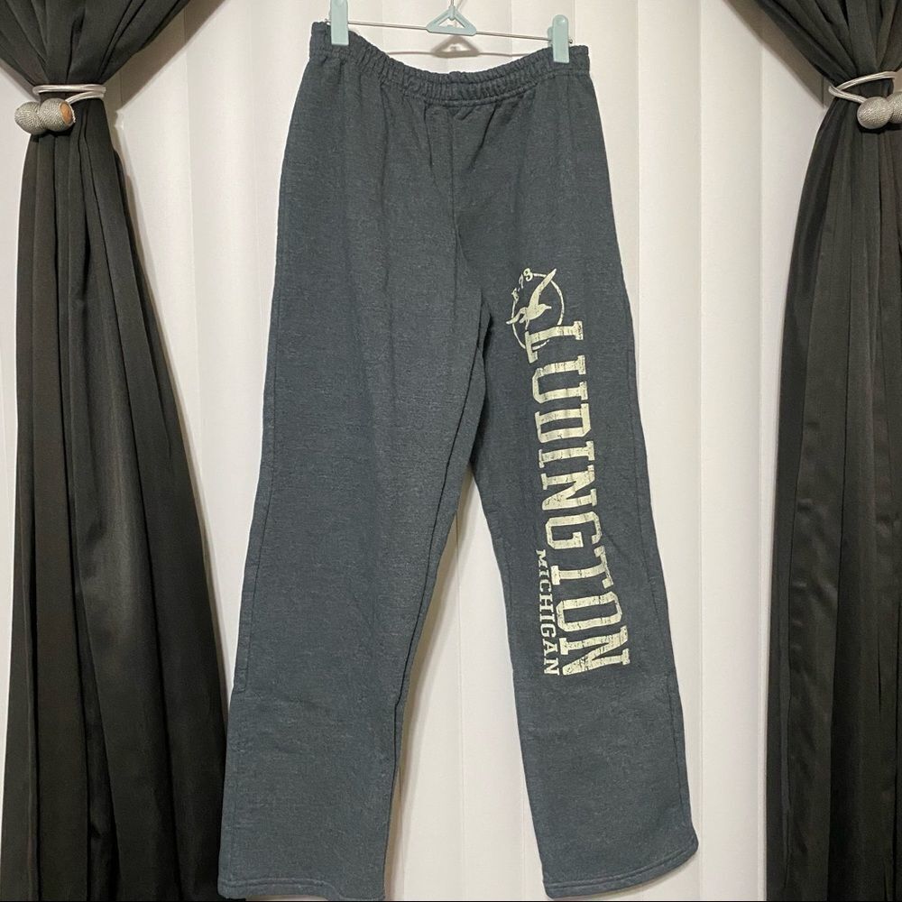 Gildan Ludington Michigan gray sweat pants. 100% cotton